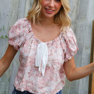 Feeling Femme' Blush Scoop Neck Floral Top w/Bow