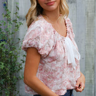 Feeling Femme' Blush Scoop Neck Floral Top w/Bow