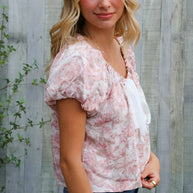 Feeling Femme' Blush Scoop Neck Floral Top w/Bow