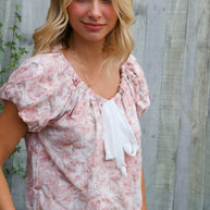 Feeling Femme' Blush Scoop Neck Floral Top w/Bow