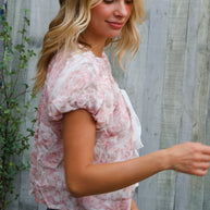 Feeling Femme' Blush Scoop Neck Floral Top w/Bow