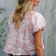 Feeling Femme' Blush Scoop Neck Floral Top w/Bow