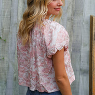Feeling Femme' Blush Scoop Neck Floral Top w/Bow