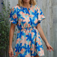 Feeling Bold Turquoise Floral Smocked Waist Flutter Sleeve Romper