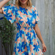 Feeling Bold Turquoise Floral Smocked Waist Flutter Sleeve Romper