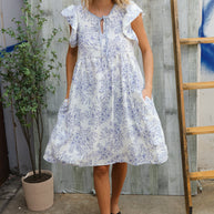 Vintage Vibes Dusty Blue Folded Ruffle Short Sleeve Babydoll Dress