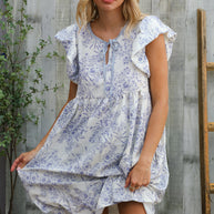 Vintage Vibes Dusty Blue Folded Ruffle Short Sleeve Babydoll Dress