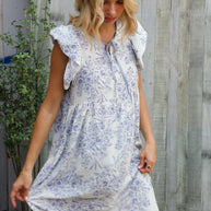 Vintage Vibes Dusty Blue Folded Ruffle Short Sleeve Babydoll Dress