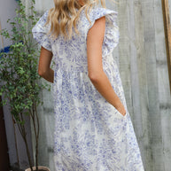 Vintage Vibes Dusty Blue Folded Ruffle Short Sleeve Babydoll Dress