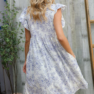 Vintage Vibes Dusty Blue Folded Ruffle Short Sleeve Babydoll Dress
