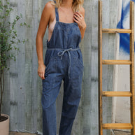 Weekend Ready Cotton Denim Baggy Leg Bib Overall Jumper