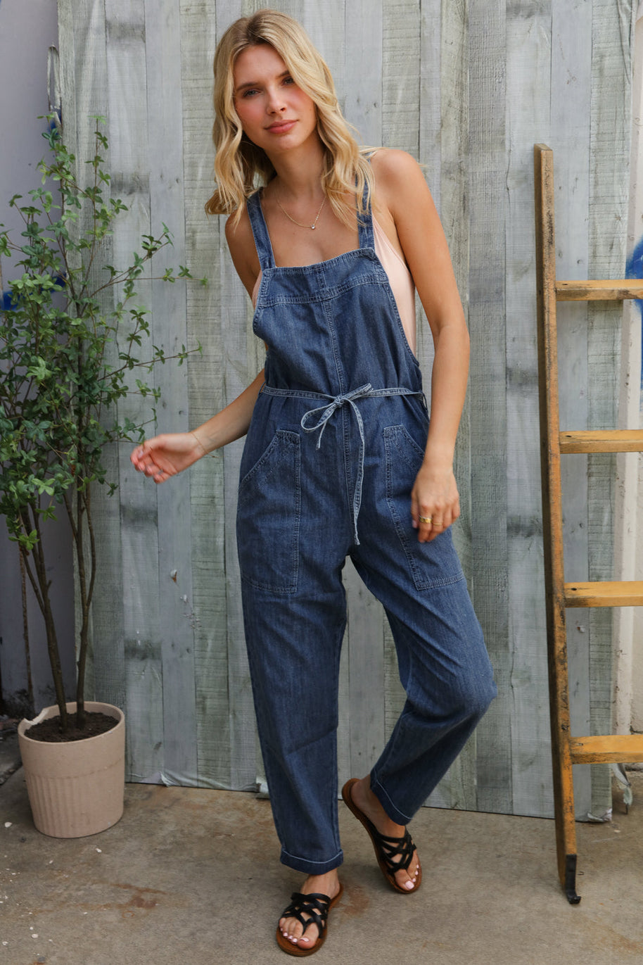 Weekend Ready Cotton Denim Baggy Leg Bib Overall Jumper