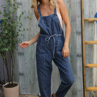 Weekend Ready Cotton Denim Baggy Leg Bib Overall Jumper