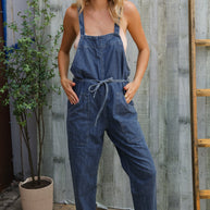 Weekend Ready Cotton Denim Baggy Leg Bib Overall Jumper