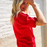 Patriotic USA Red Knit Embroidery Puff Sleeve Sweater Top