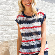 Feeling Festive Red White & Blue Striped Crochet Sweater Top