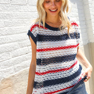 Feeling Festive Red White & Blue Striped Crochet Sweater Top