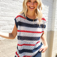 Feeling Festive Red White & Blue Striped Crochet Sweater Top