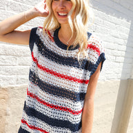 Feeling Festive Red White & Blue Striped Crochet Sweater Top