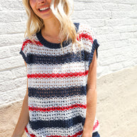 Feeling Festive Red White & Blue Striped Crochet Sweater Top