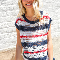 Feeling Festive Red White & Blue Striped Crochet Sweater Top