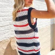 Feeling Festive Red White & Blue Striped Crochet Sweater Top