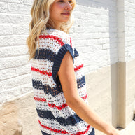 Feeling Festive Red White & Blue Striped Crochet Sweater Top