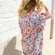 Beautiful You Ivory Floral Print Notch Neck Puff Short Sleeve Top