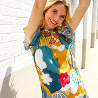 Be Bold Multicolor Abstract Print Flutter Sleeve Mock Neck Top