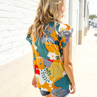 Be Bold Multicolor Abstract Print Flutter Sleeve Mock Neck Top