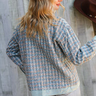 Put Together Turquoise Twill Banded Snap Button Jacket