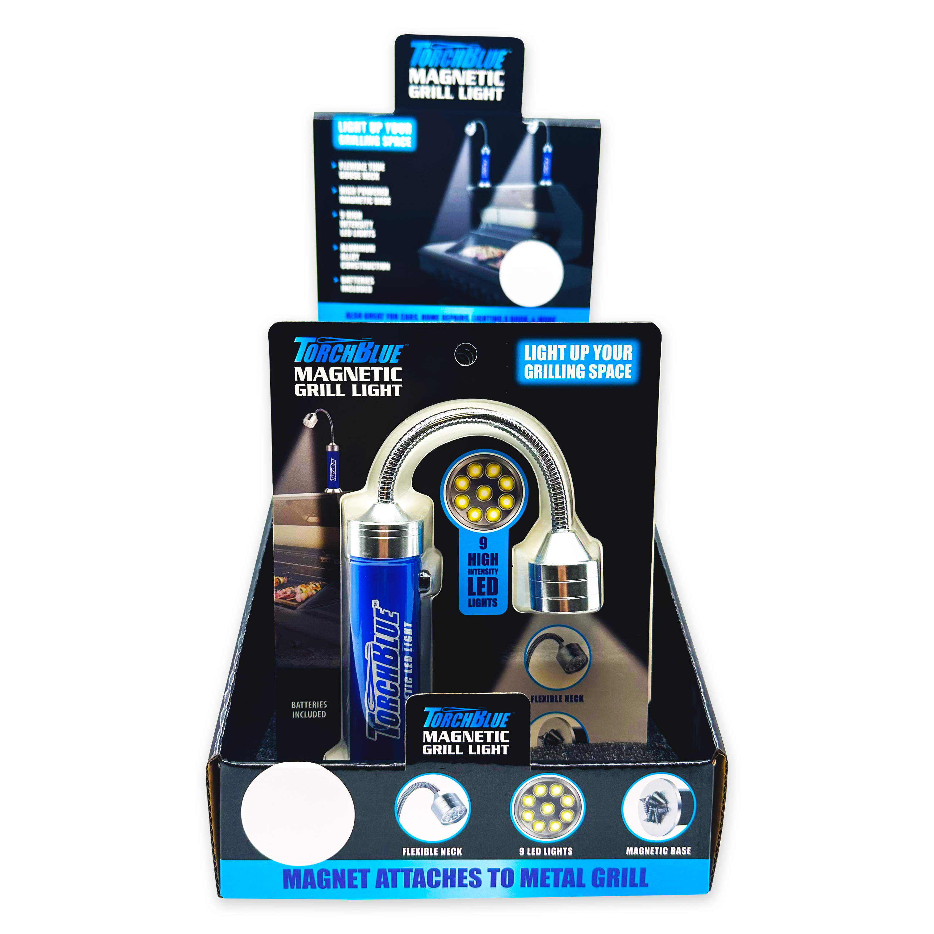 Torch Blue Magnetic Grill Silver LED Flashlight - 6/Display