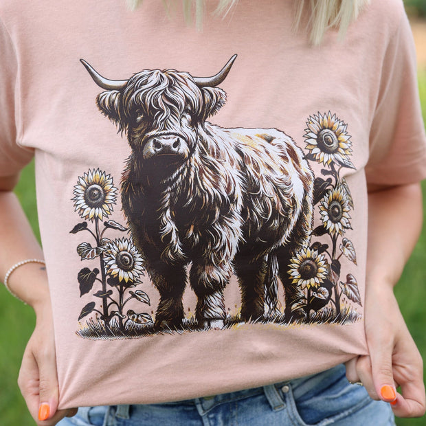 Sunflower Highland Cow Graphic Tee