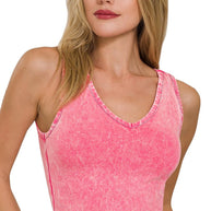 rts: Zenana WASHED COTTON V-NECK SLEEVELESS Tank