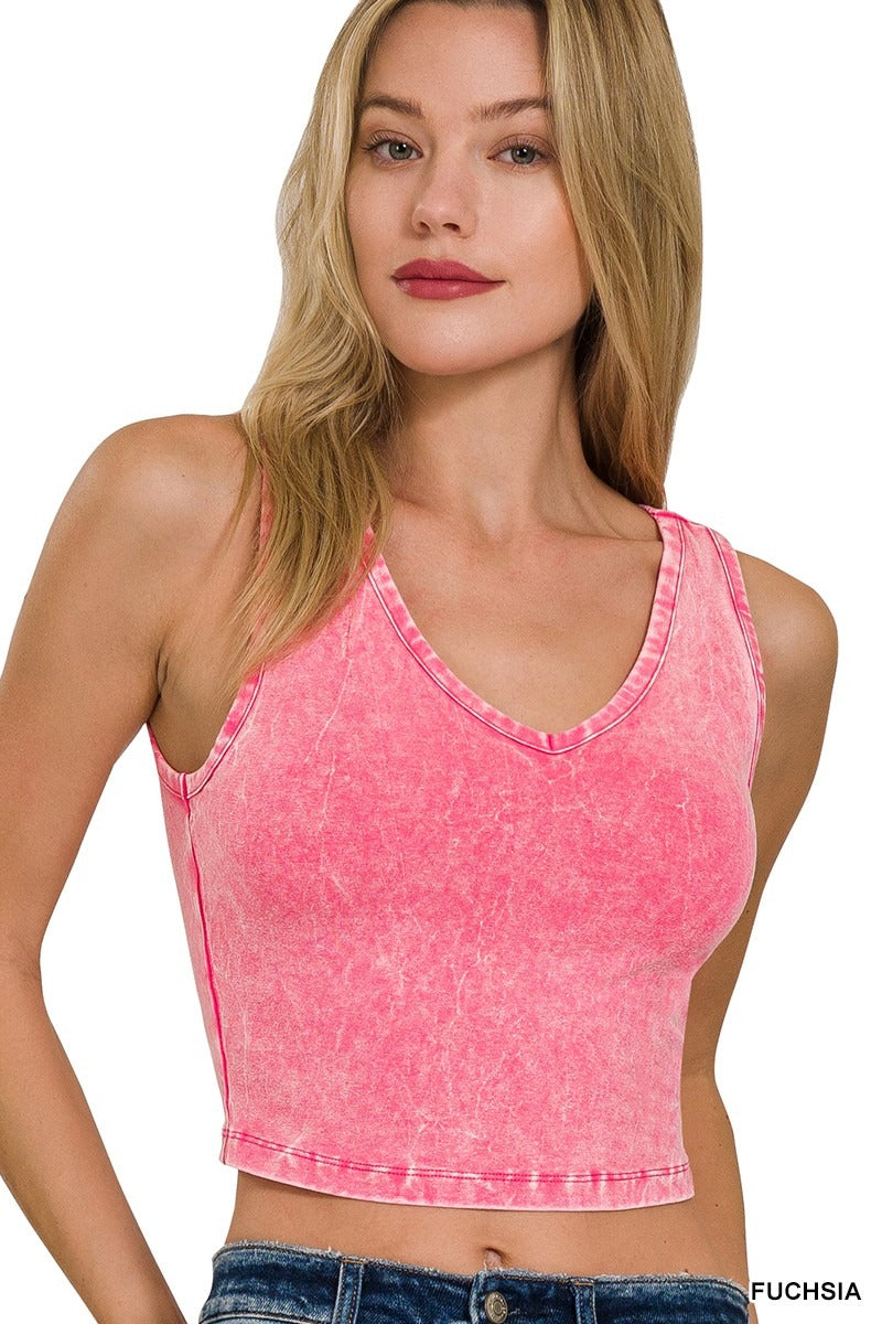 rts: Zenana WASHED COTTON V-NECK SLEEVELESS Tank