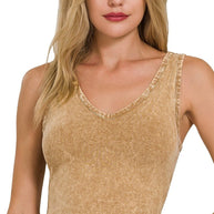 rts: Zenana WASHED COTTON V-NECK SLEEVELESS Tank