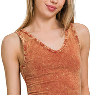 rts: Zenana WASHED COTTON V-NECK SLEEVELESS Tank