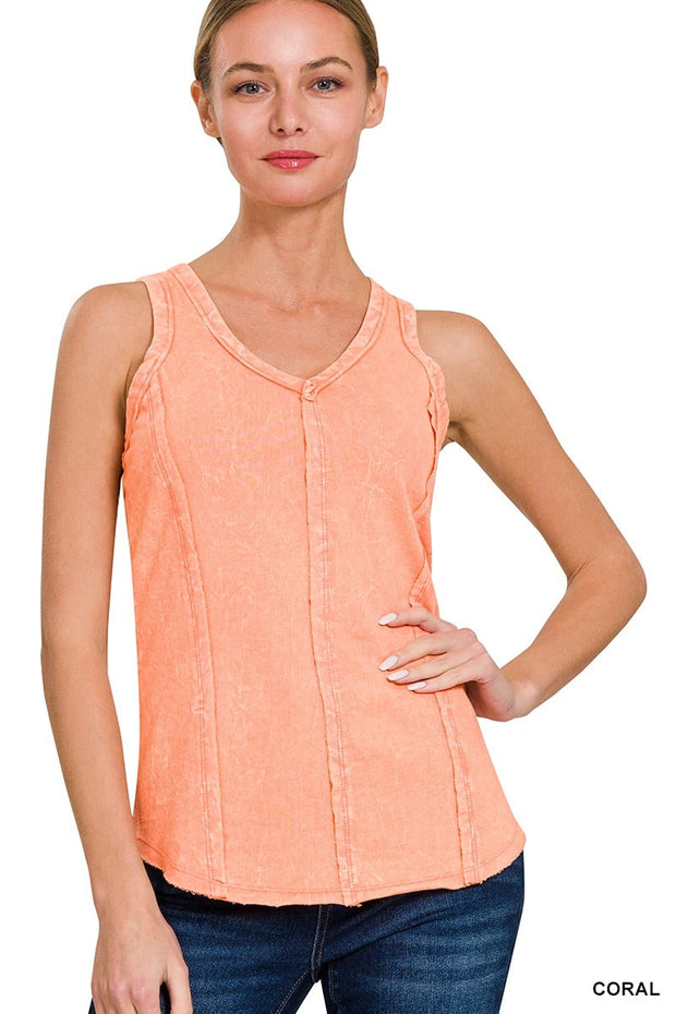 RTS: Zenana CRINKLE WASHED /TERRY RAW EDGE Tank