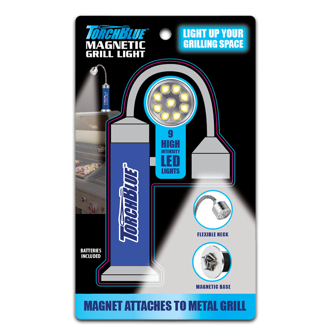 Torch Blue Magnetic Grill Silver LED Flashlight - 6/Display