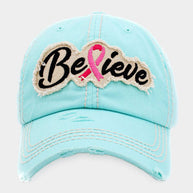 Believe Message Pink Ribbon Accented Vintage Baseball Cap