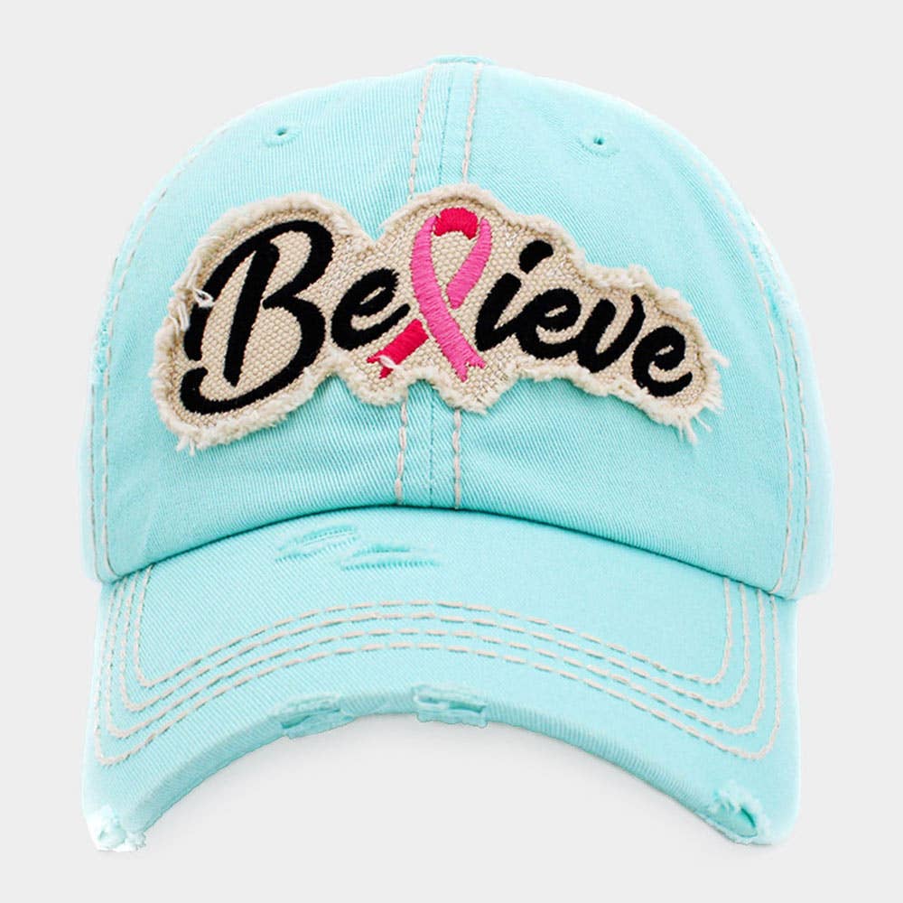 Believe Message Pink Ribbon Accented Vintage Baseball Cap