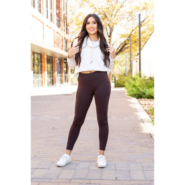 Ready to Ship | The Belle - Brown FLEECE Full Length Leggings with Pockets*
