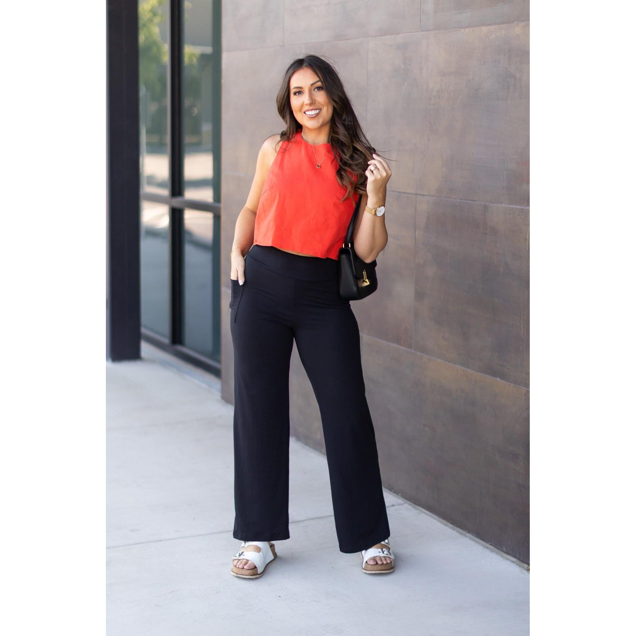 Ready to Ship | The Brooke - Black Wide Leg Full-Length with Pockets - Luxe Leggings by Julia Rose®