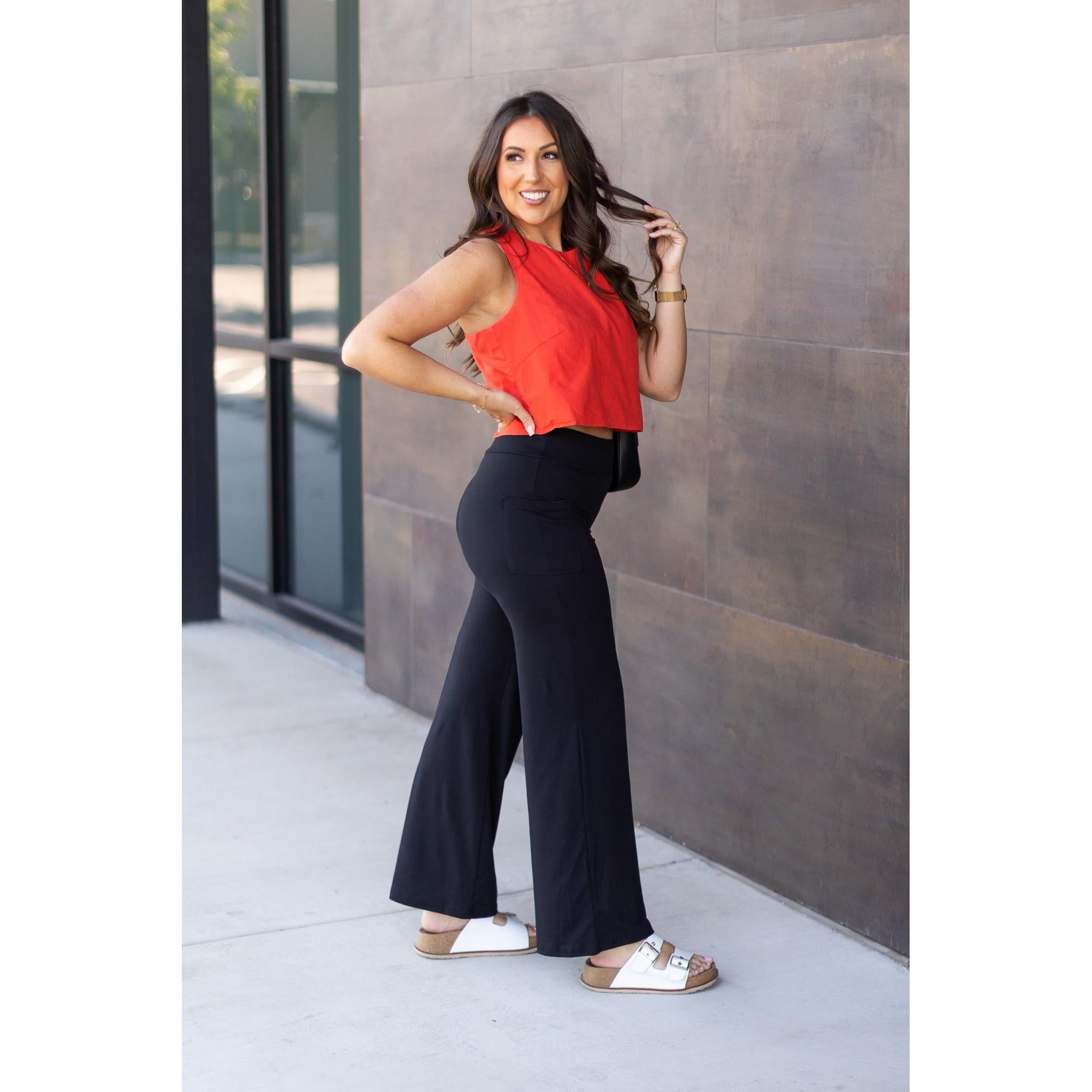 Ready to Ship | The Brooke - Black Wide Leg Full-Length with Pockets - Luxe Leggings by Julia Rose®