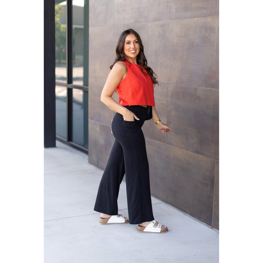 Ready to Ship | The Brooke - Black Wide Leg Full-Length with Pockets - Luxe Leggings by Julia Rose®