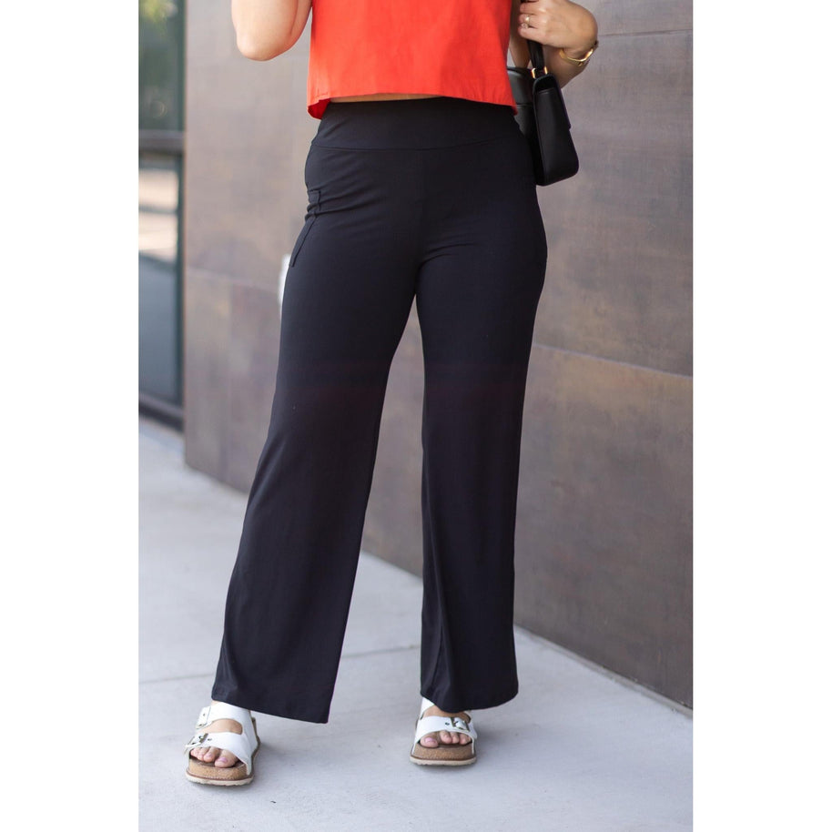 Ready to Ship | The Brooke - Black Wide Leg Full-Length with Pockets - Luxe Leggings by Julia Rose®