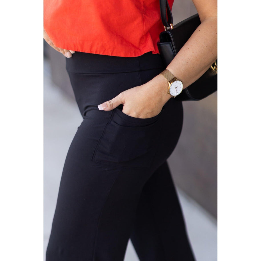 Ready to Ship | The Brooke - Black Wide Leg Full-Length with Pockets - Luxe Leggings by Julia Rose®
