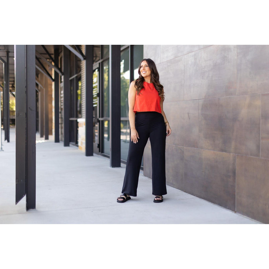 Ready to Ship | The Brooke - Black Wide Leg Full-Length with Pockets - Luxe Leggings by Julia Rose®