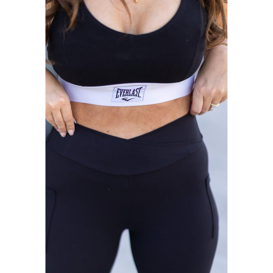 Ready to Ship |  The Stephanie - Crossover BLACK Pocket Full Length Leggings