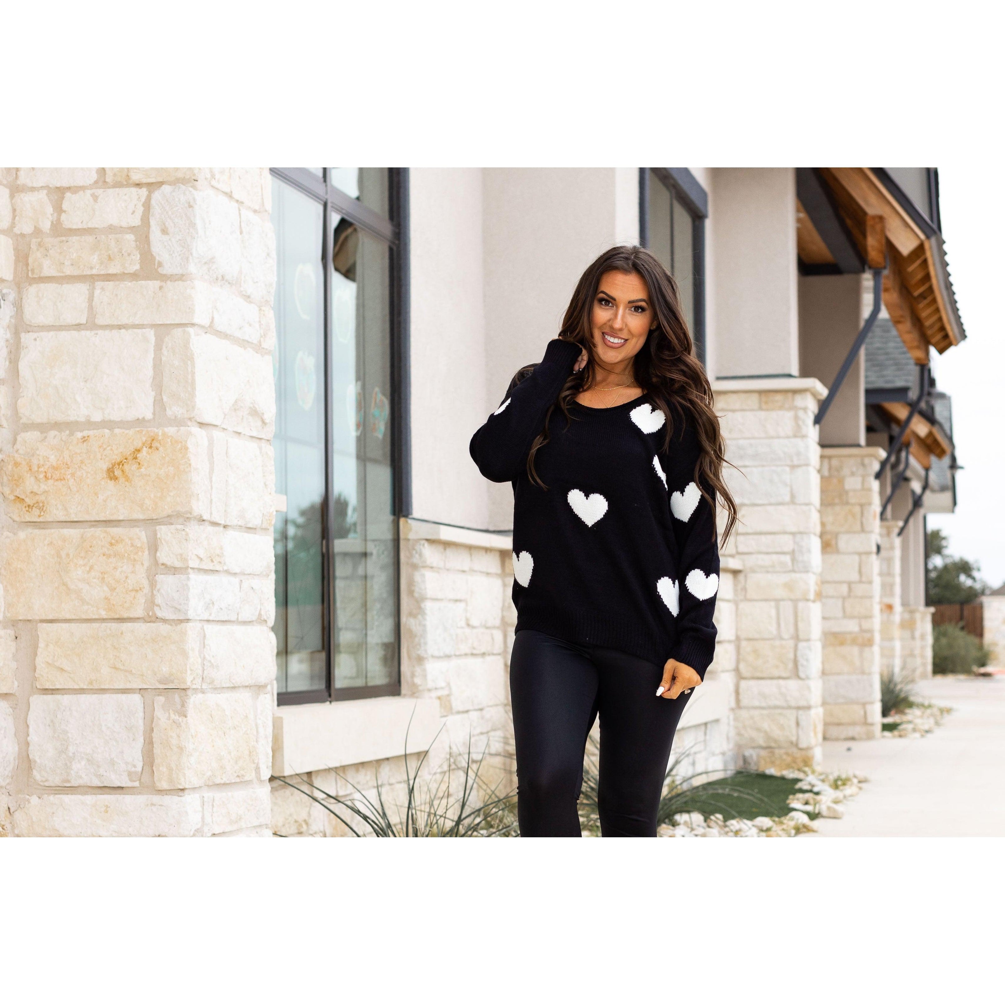 Ready to Ship | The Stephanie - Acrylic V Neck Heart Sweater